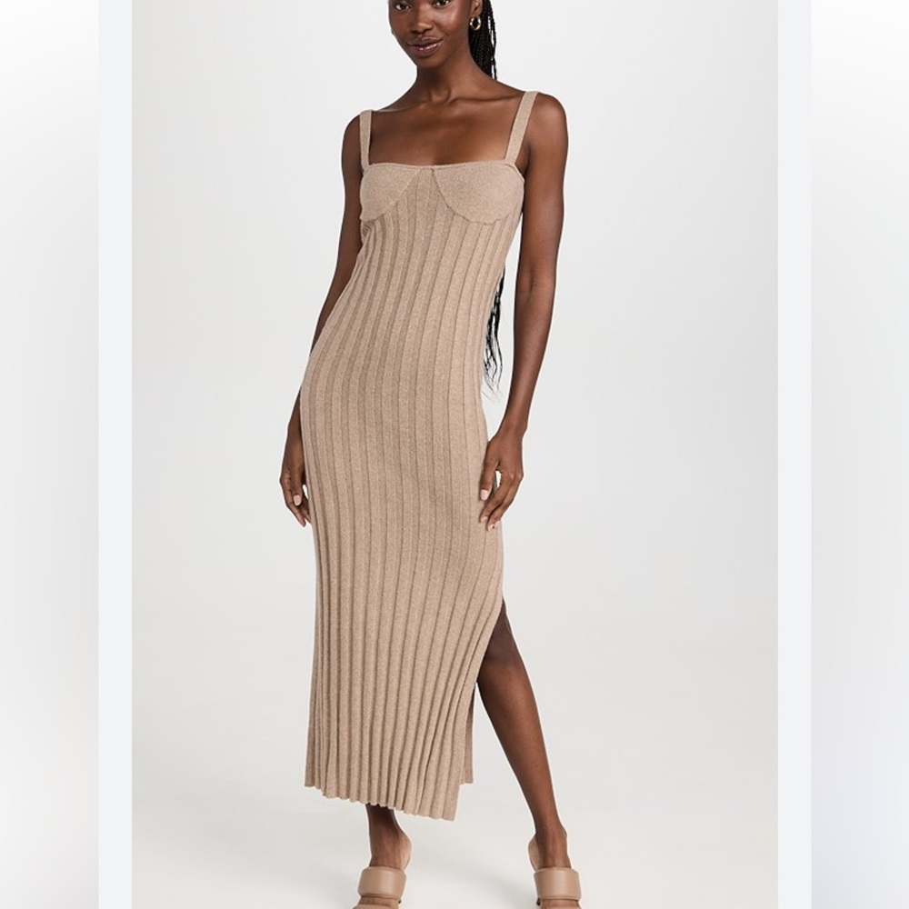 Something Navy BUSTIER SWEATER DRESS Ribbed Maxi tan